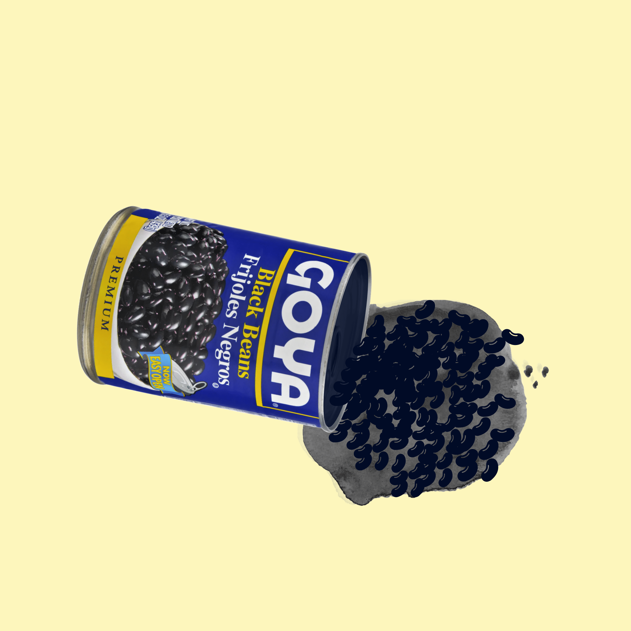 Photo illustration of spilled Goya beans by Maggie Chirdo.