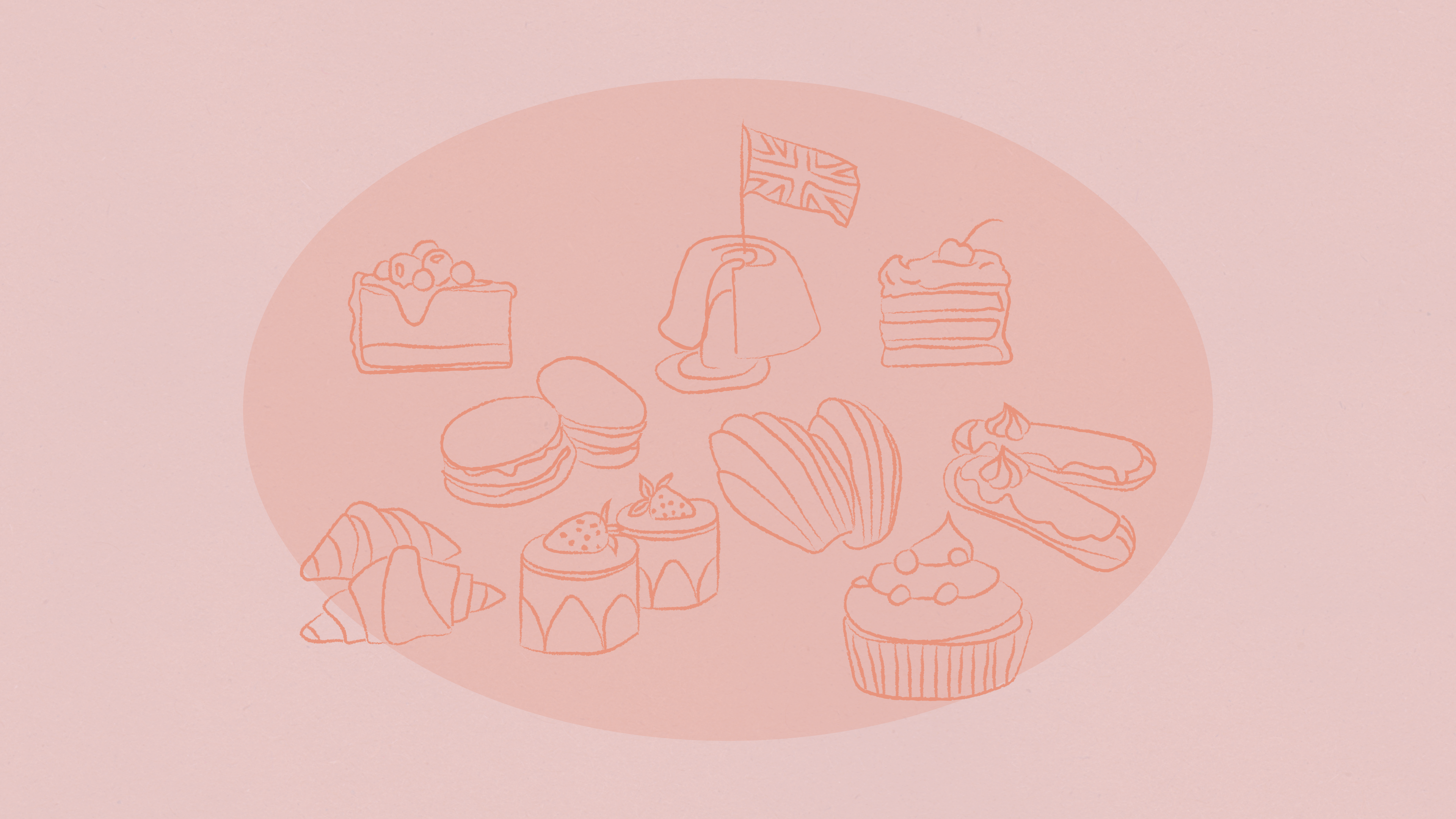 Graphic of British baked goods by Sara Schleede.