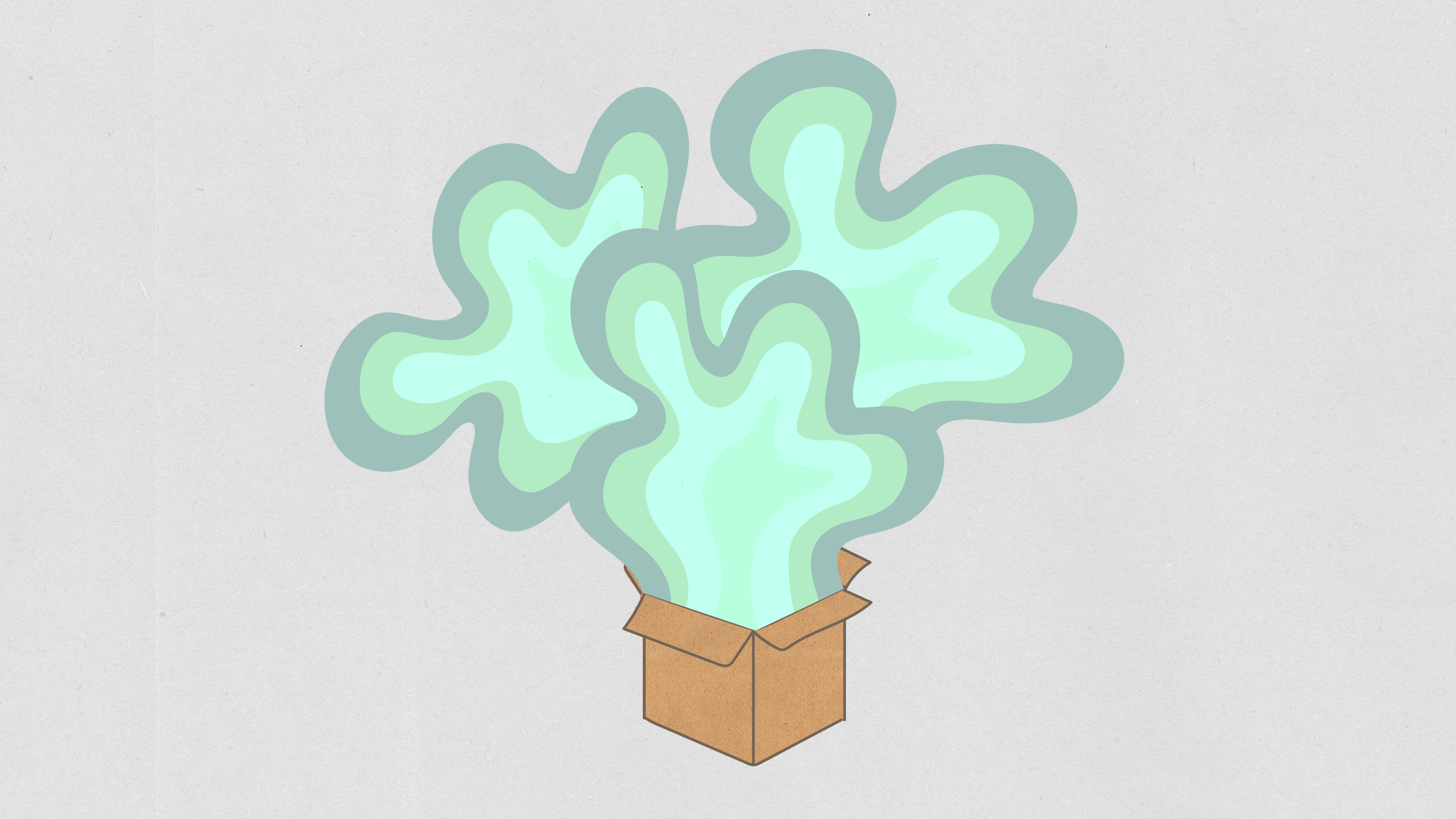 Cardboard box with abstract green smoke.