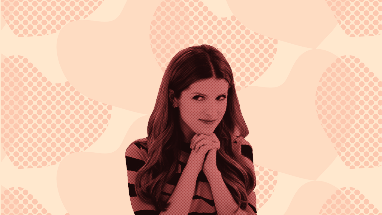 Graphic of Anna Kendrick smiling against a heart background by Téa Kvetenadze.