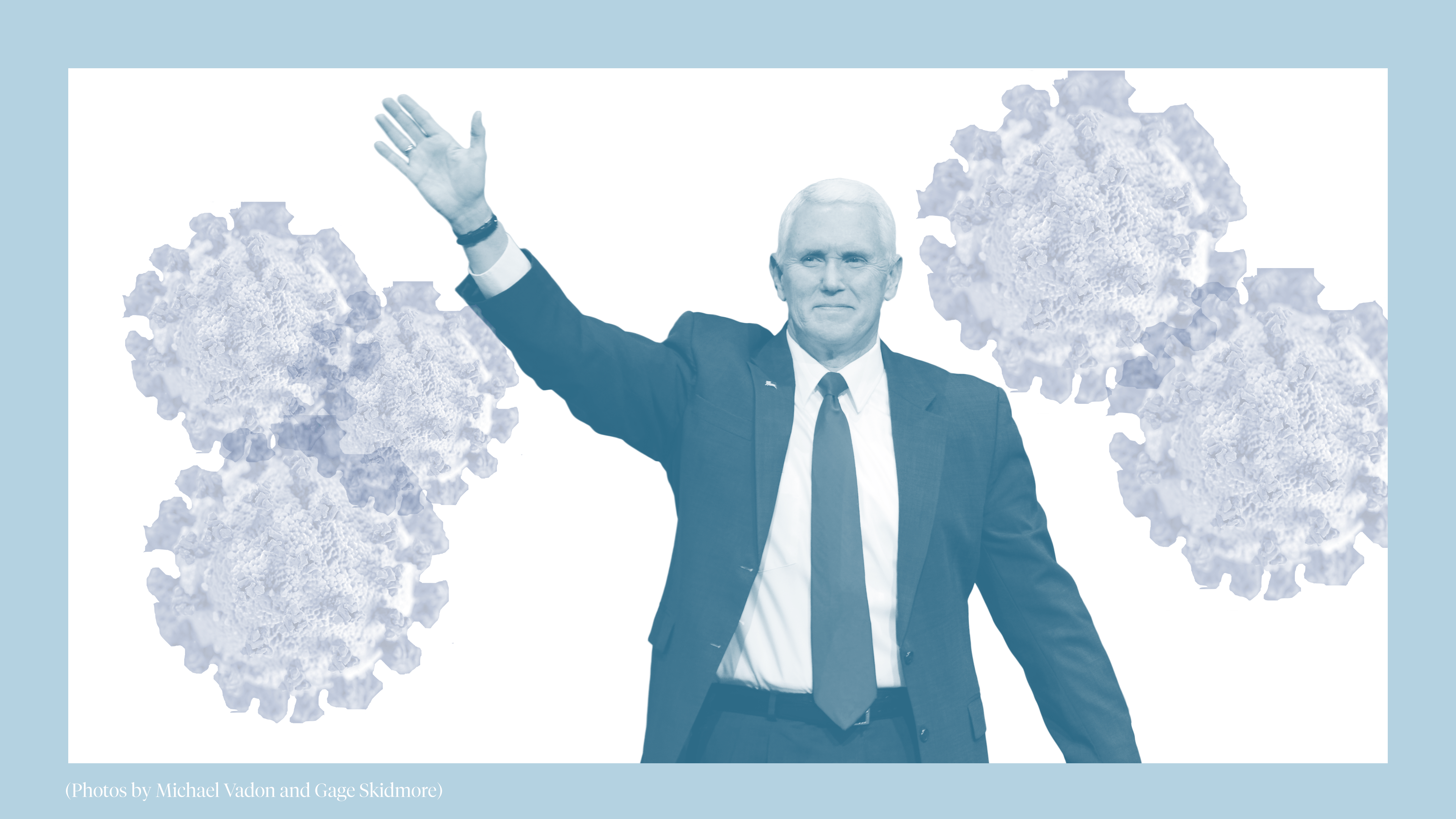Mike Pence pictured in front of coronavirus particles.