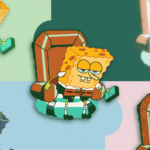 Spongebob, a cartoon, stands up from his chair with a dazed look on his face. He's about to head out.